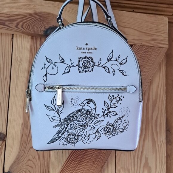 Hand Painted Perry Pink Backpack with Bird and Floral Design main image 8